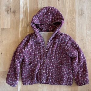 Hand Made- Gorgeous Red Floral Cotton Quilted hooded jacket/ coat fully lined.